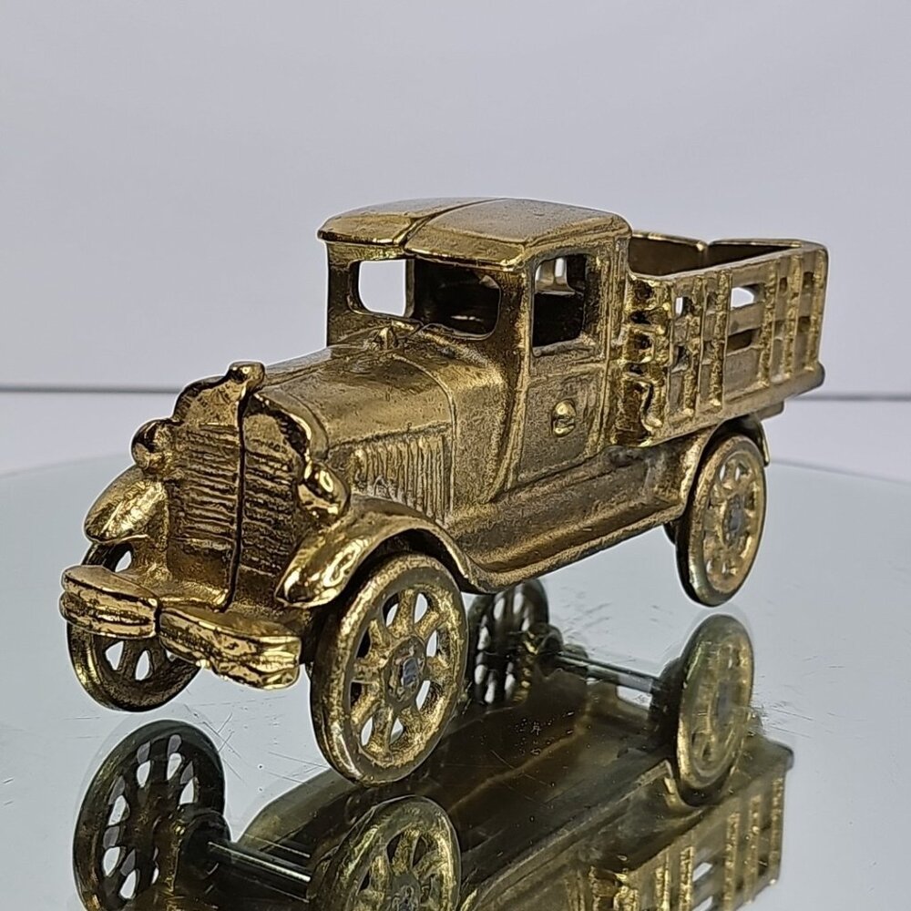 Vintage Model Brass Farm Delivery Truck Car with Rolling Wheels